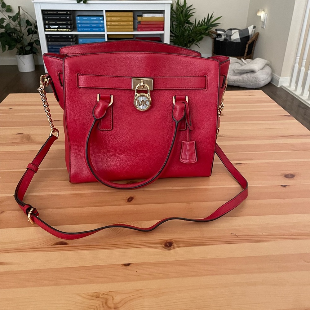 Red Michael Kors Large Hamilton Tote